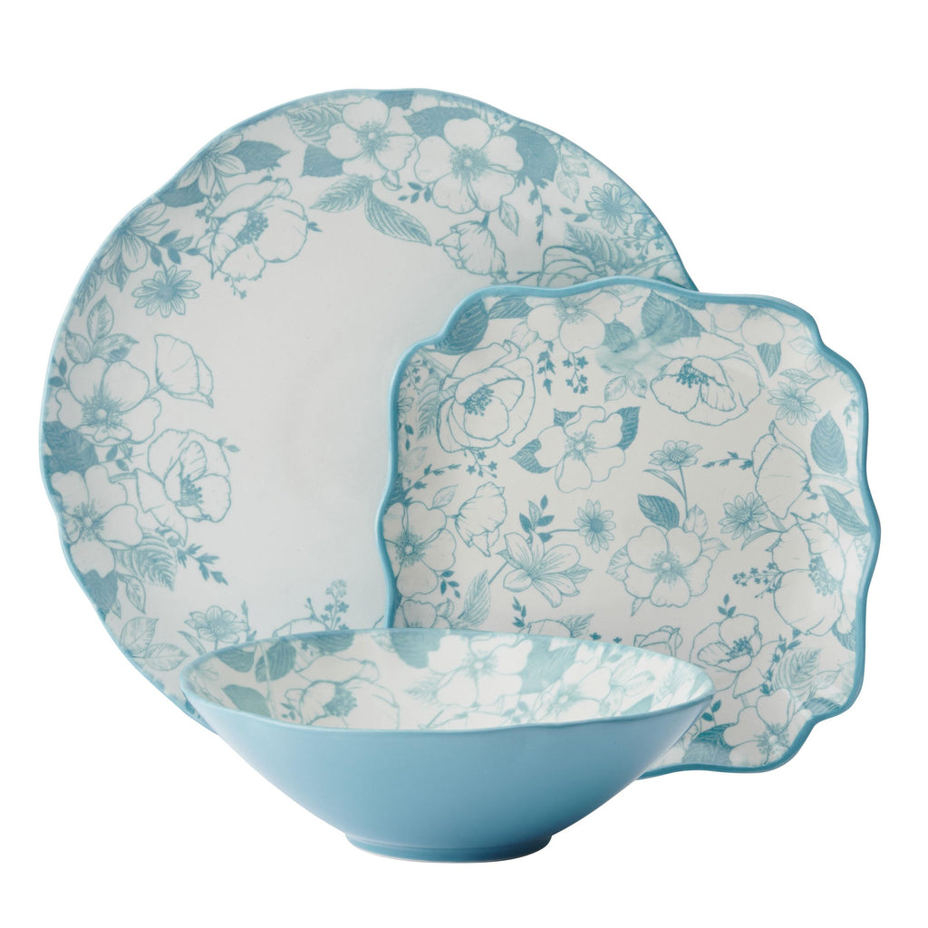 12 Piece Blue Floral Dinnerware Set B2047