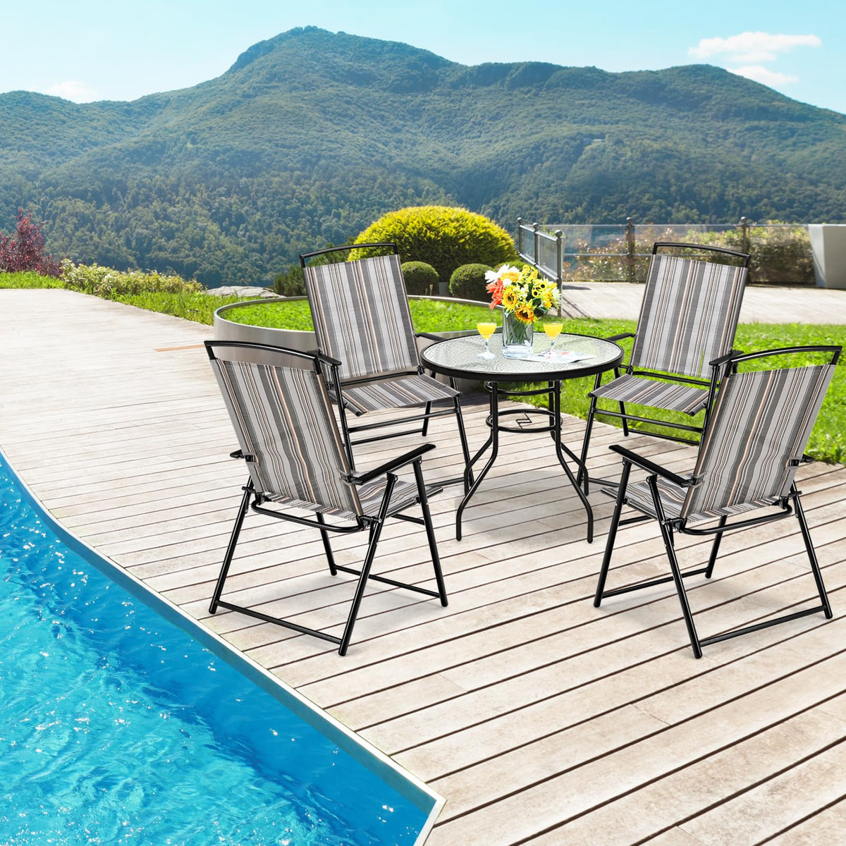 Patio Chairs Set of 2 Folding Armrests Metal Frame L705560