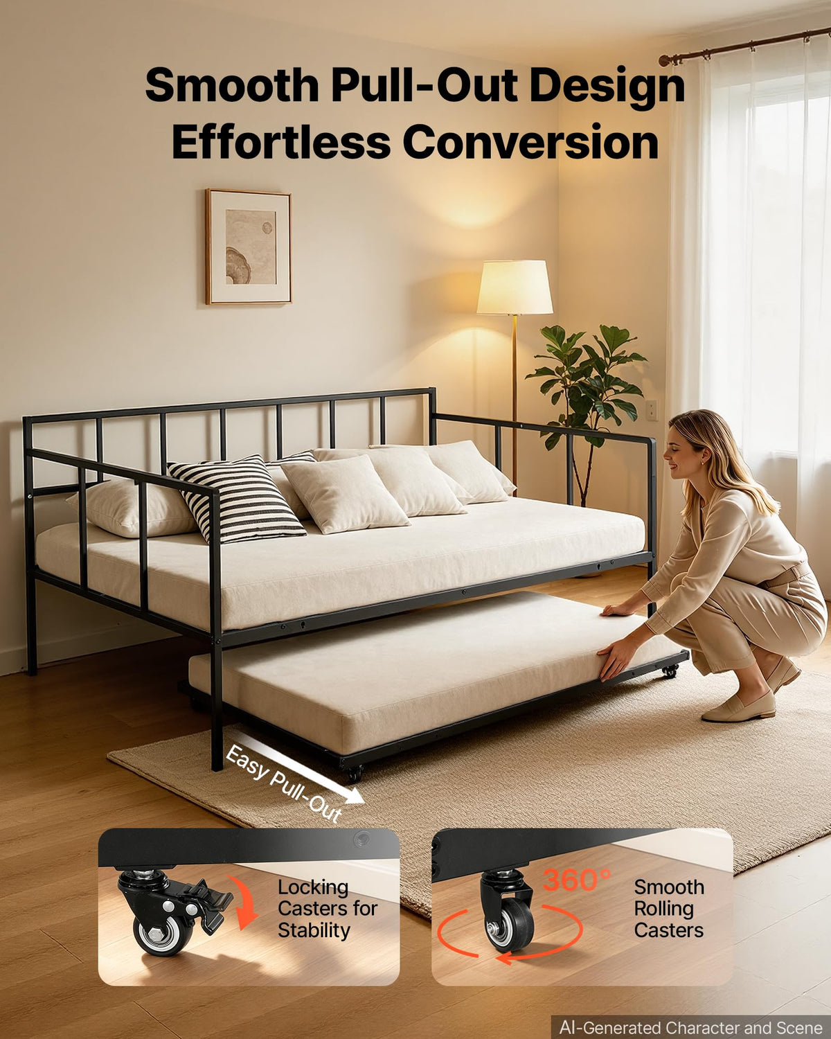Full Size Daybed with Pop Up Trundle W612