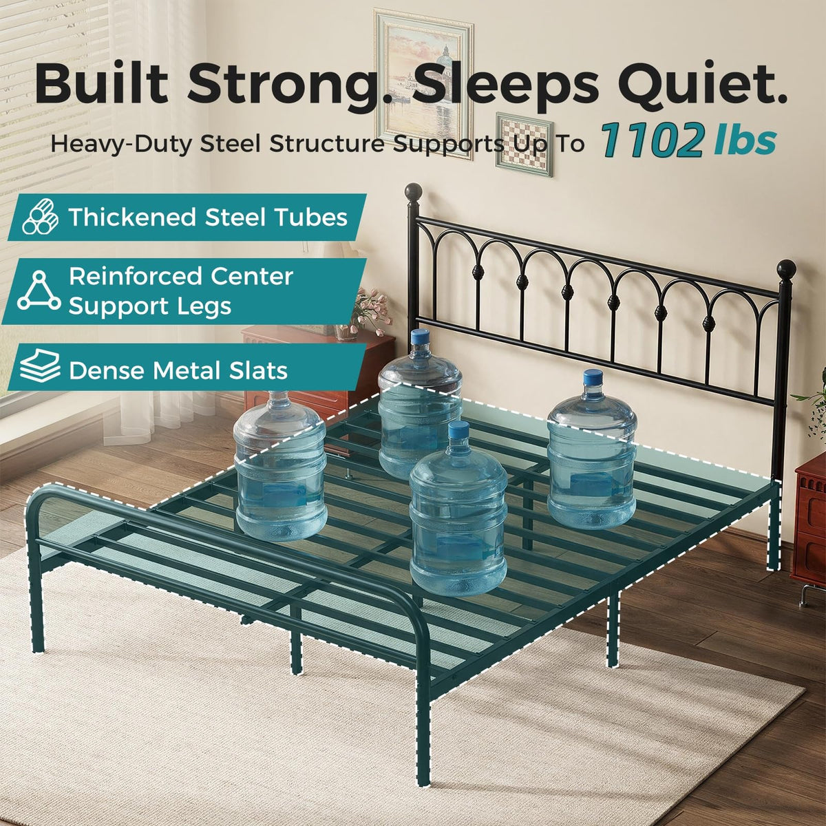 Queen Metal Bed Frame with Headboard S852