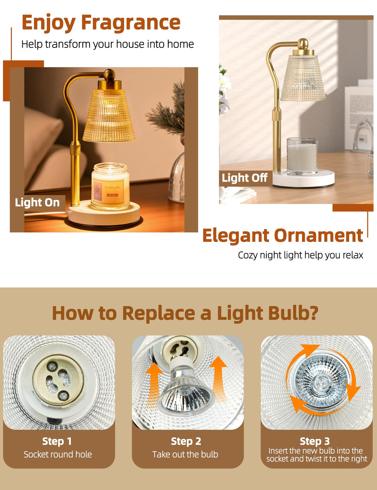 Height Adjustable Dimmable Candle Warmer Lamp with Timer W81320