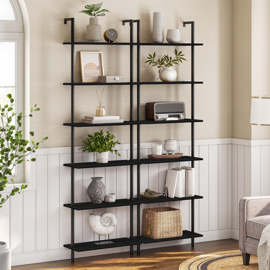 6-Tier Wall Mounted Wooden Ladder Shelf Q58986