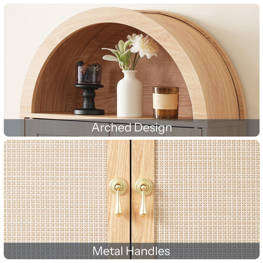 Arched Rattan Over the Toilet Storage Cabinet with Doors A861208