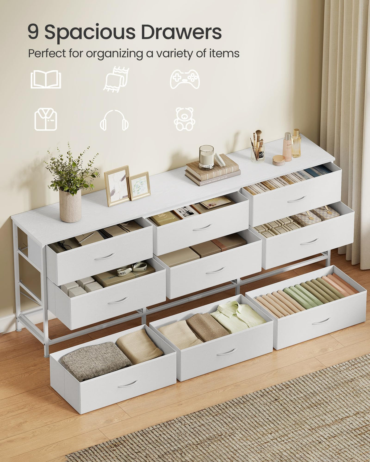 9 Fabric Drawers Dresser TV Stand T61833