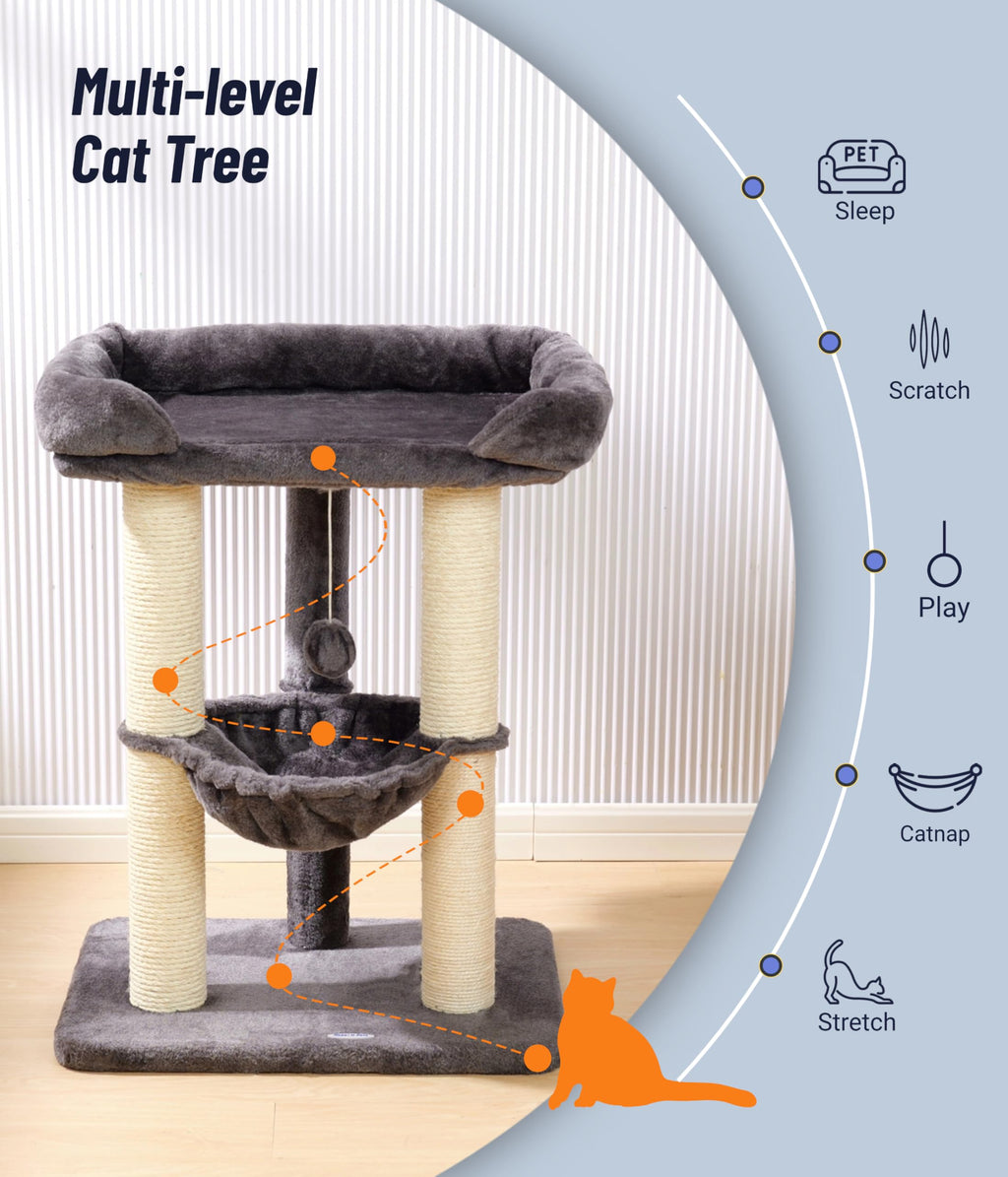 28" Cat Tree with Hammock and Removable Cover P828