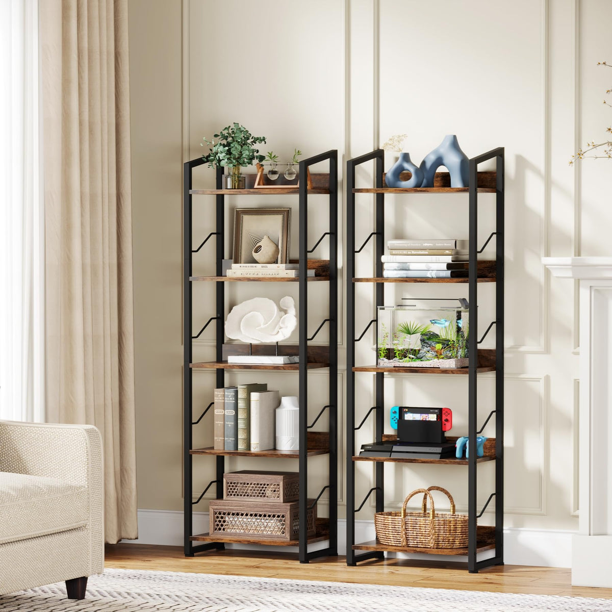5 Tier Industrial Wood Bookshelf S64870