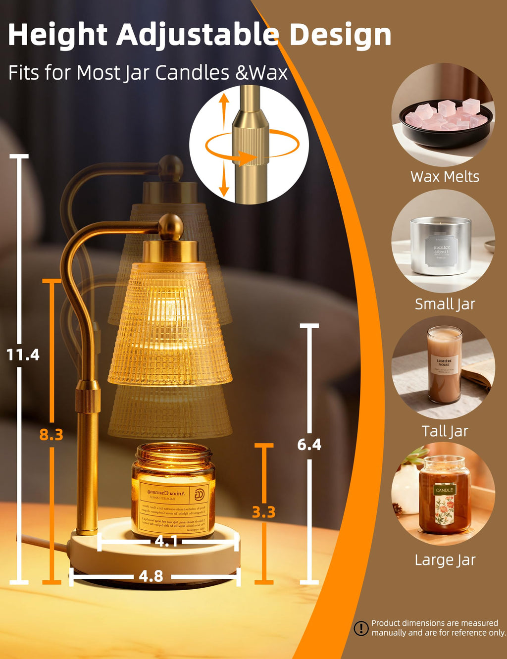 Height Adjustable Dimmable Candle Warmer Lamp with Timer W81320