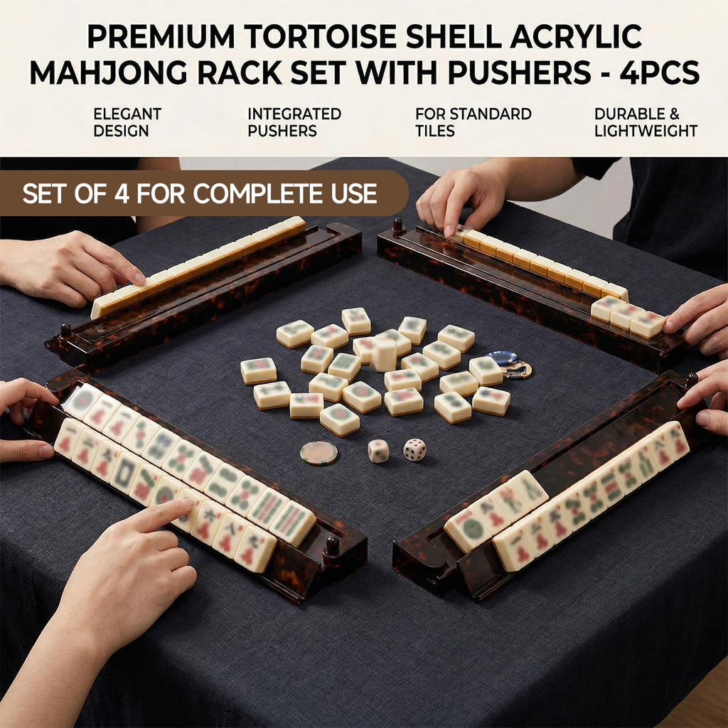 Tortoise Shell Acrylic Mahjong Racks with Pushers Set of 4 T130101