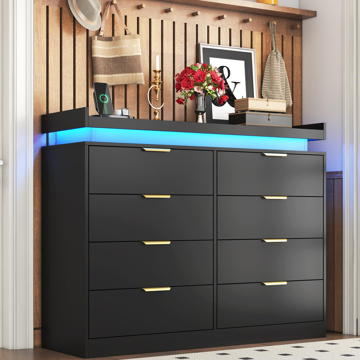 Black 8 Drawer Wood Dresser P796