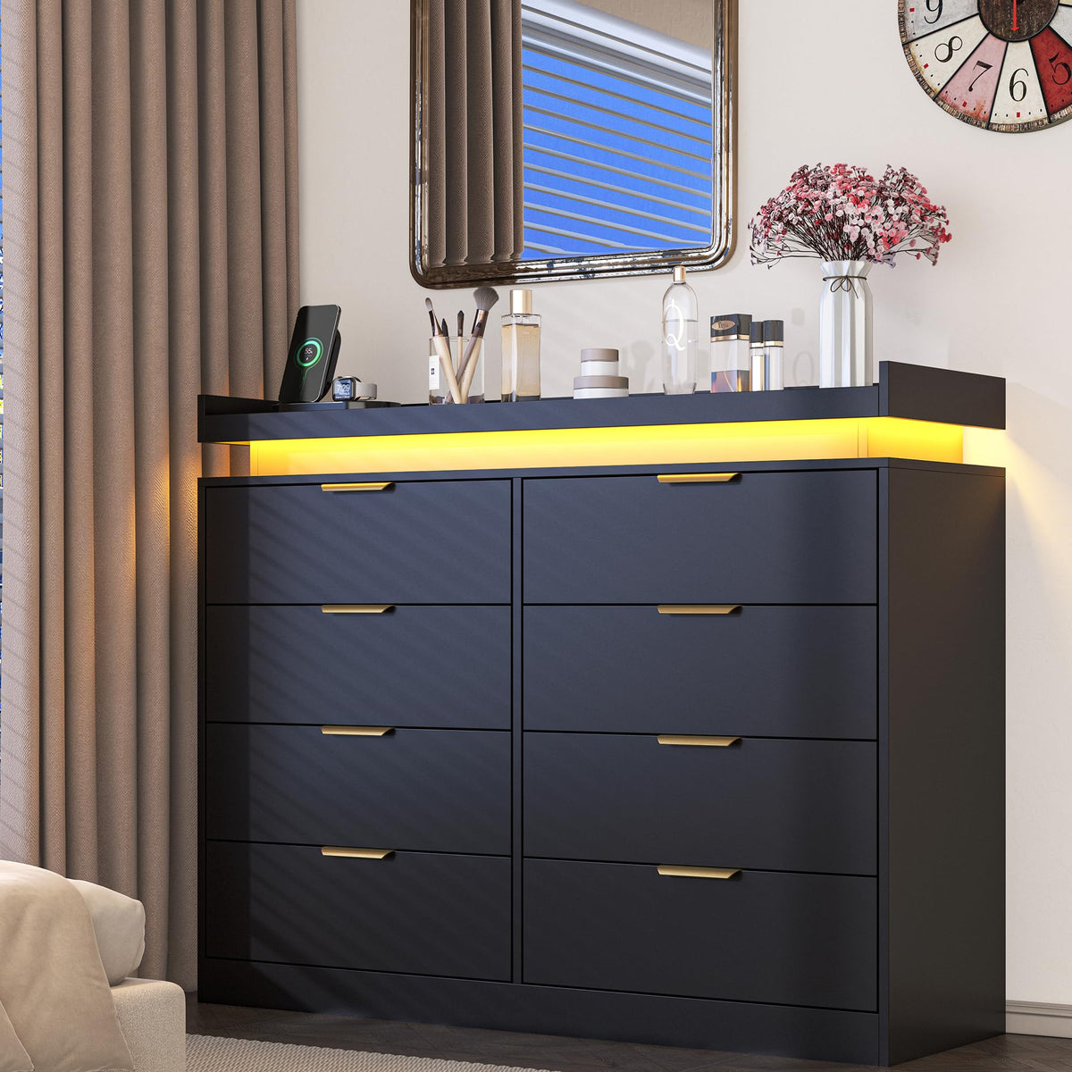 Black 8 Drawer Wood Dresser P796