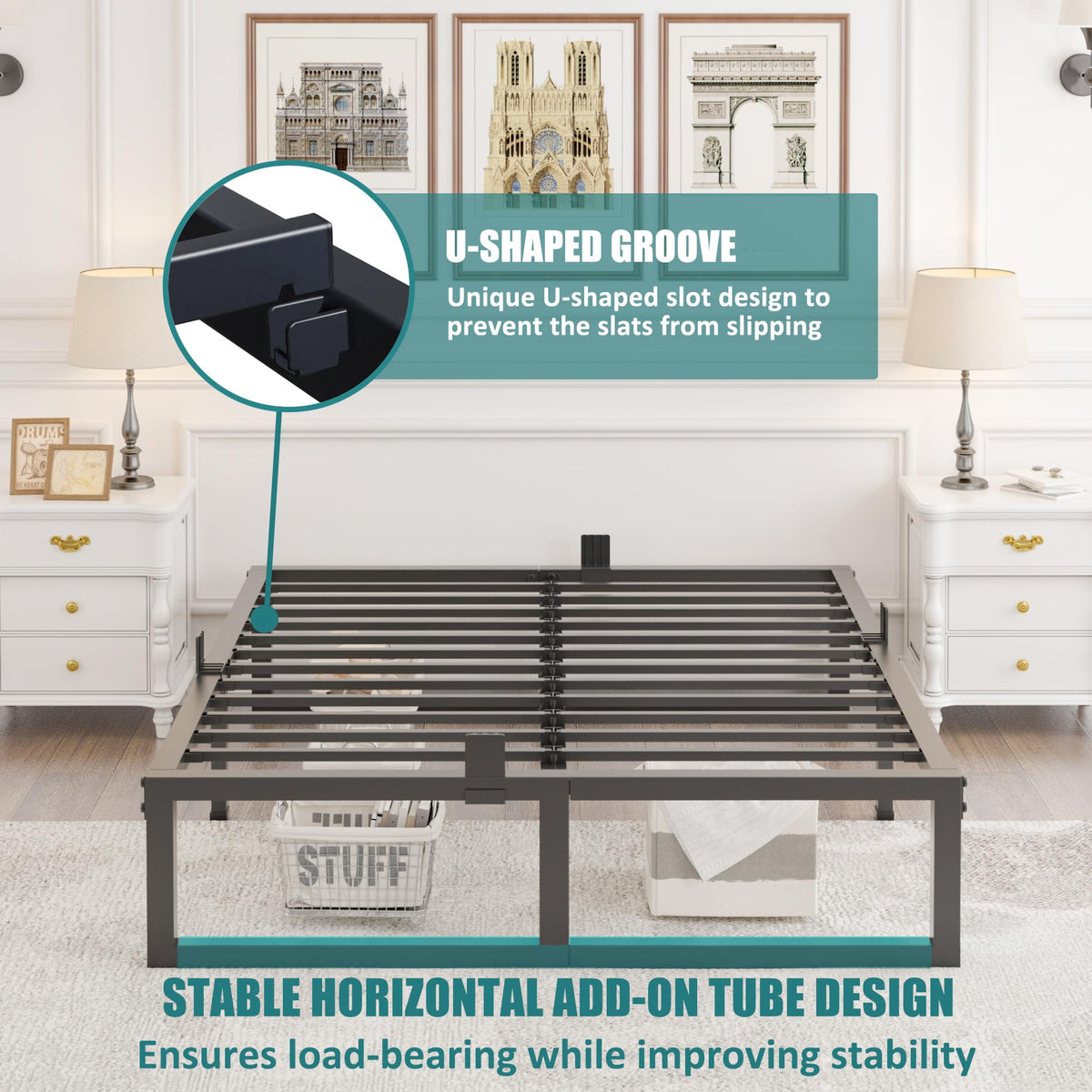 14 Inch Queen Heavy Duty Metal Platform Bed Frame D8746