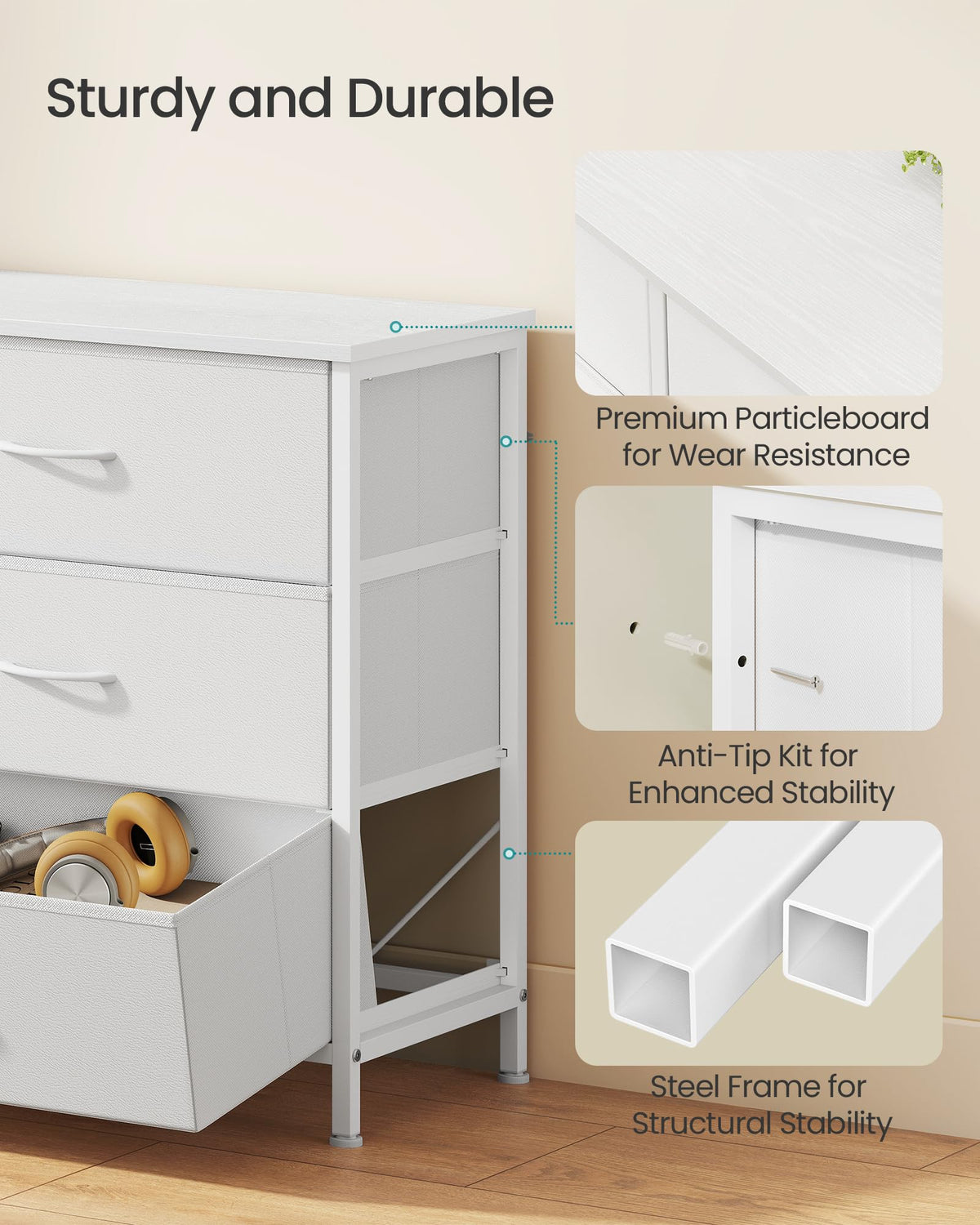 9 Fabric Drawers Dresser TV Stand T61833