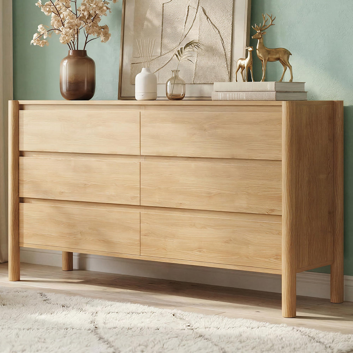 Oak 6 Drawer Dresser with Solid Wood Legs Z783