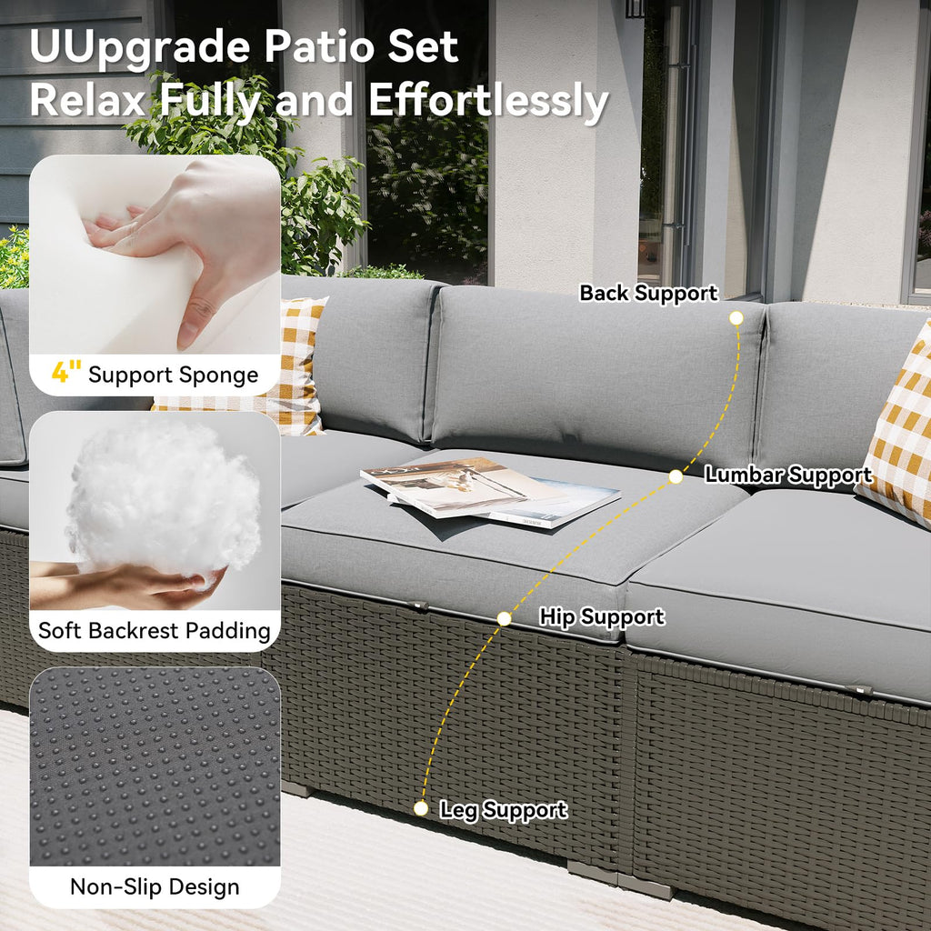 7 Piece Wicker Rattan Outdoor Sectional Sofa Set D8387