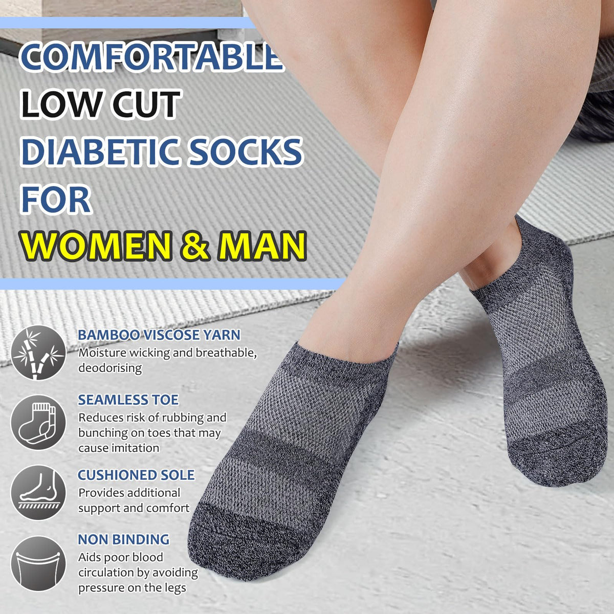 6 Pairs Low Cut Non Binding Bamboo Seamless Socks P57032