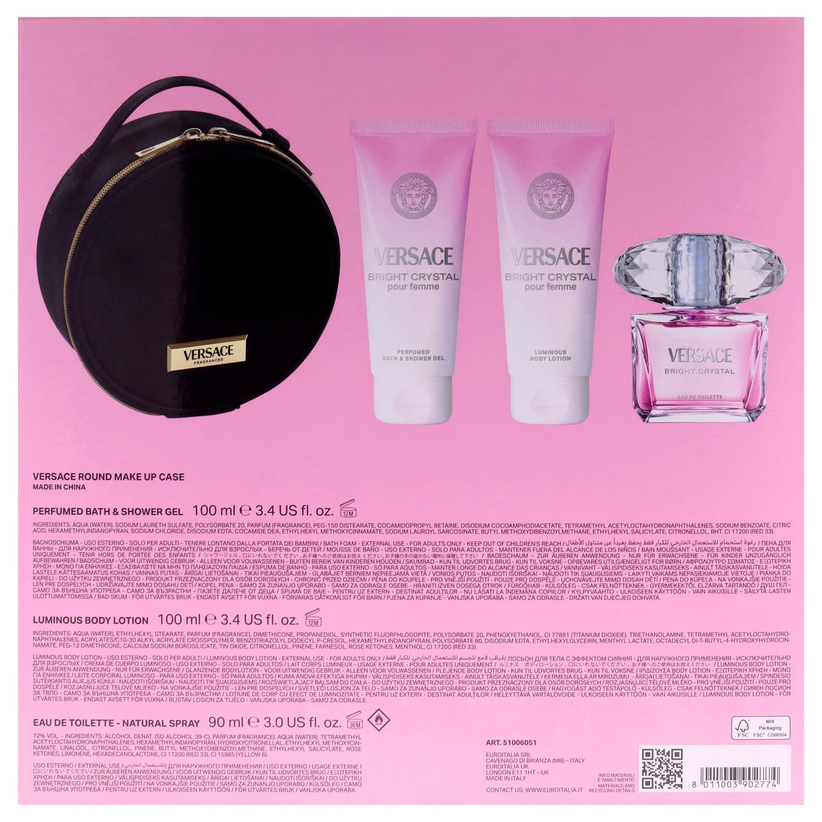 4 Pc Gift Set 3oz EDT Spray, 3.4oz Body Lotion, 3.4oz Shower Gel, Round Make Up Case Z988418