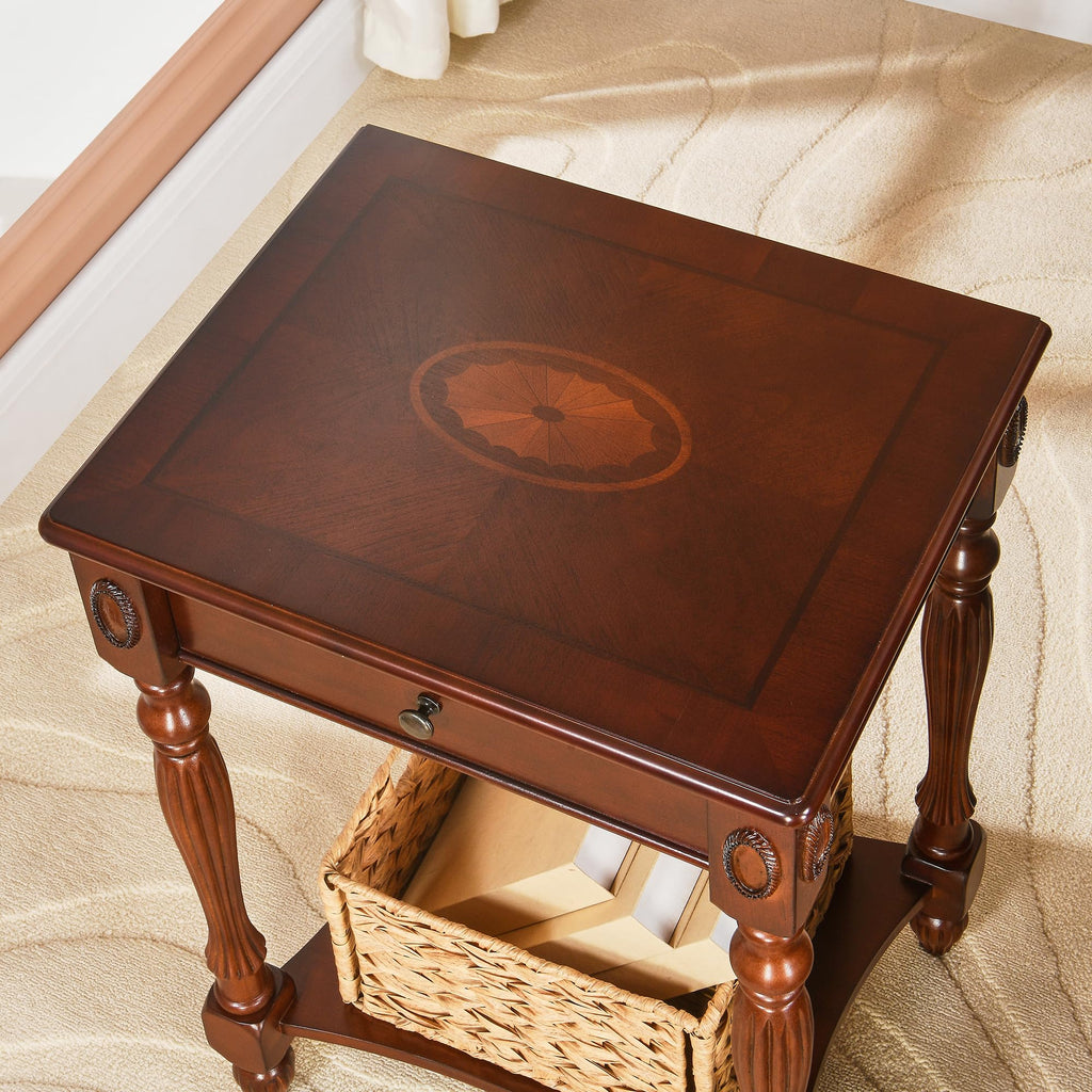 Solid Wood Side Table with Drawer, Cherry Walnut P669