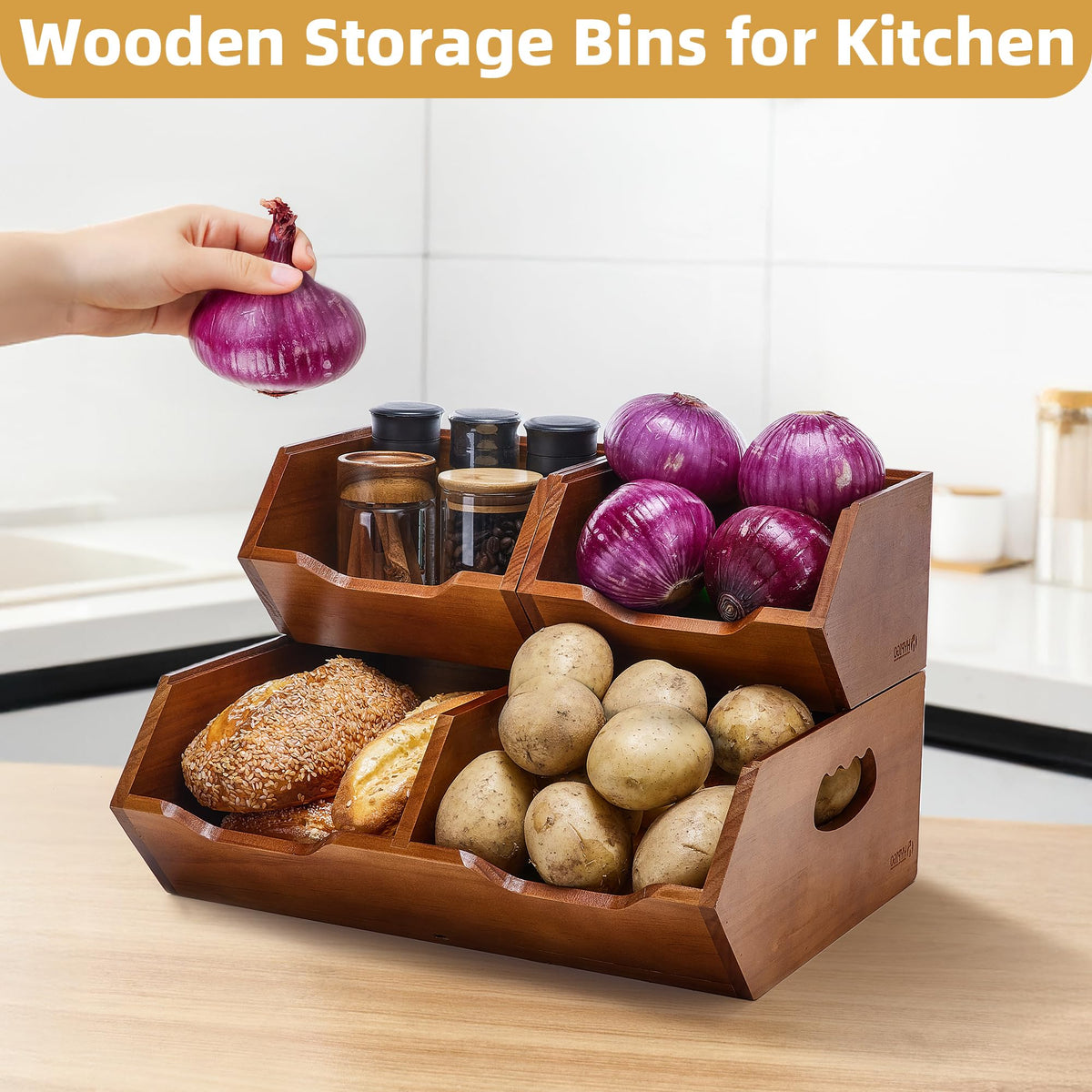 Wood 2-tier Stackable Pantry Organizer X112