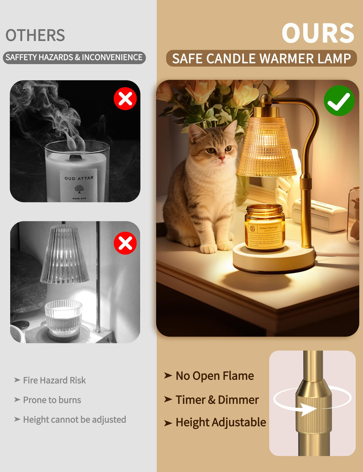 Height Adjustable Dimmable Candle Warmer Lamp with Timer W81320
