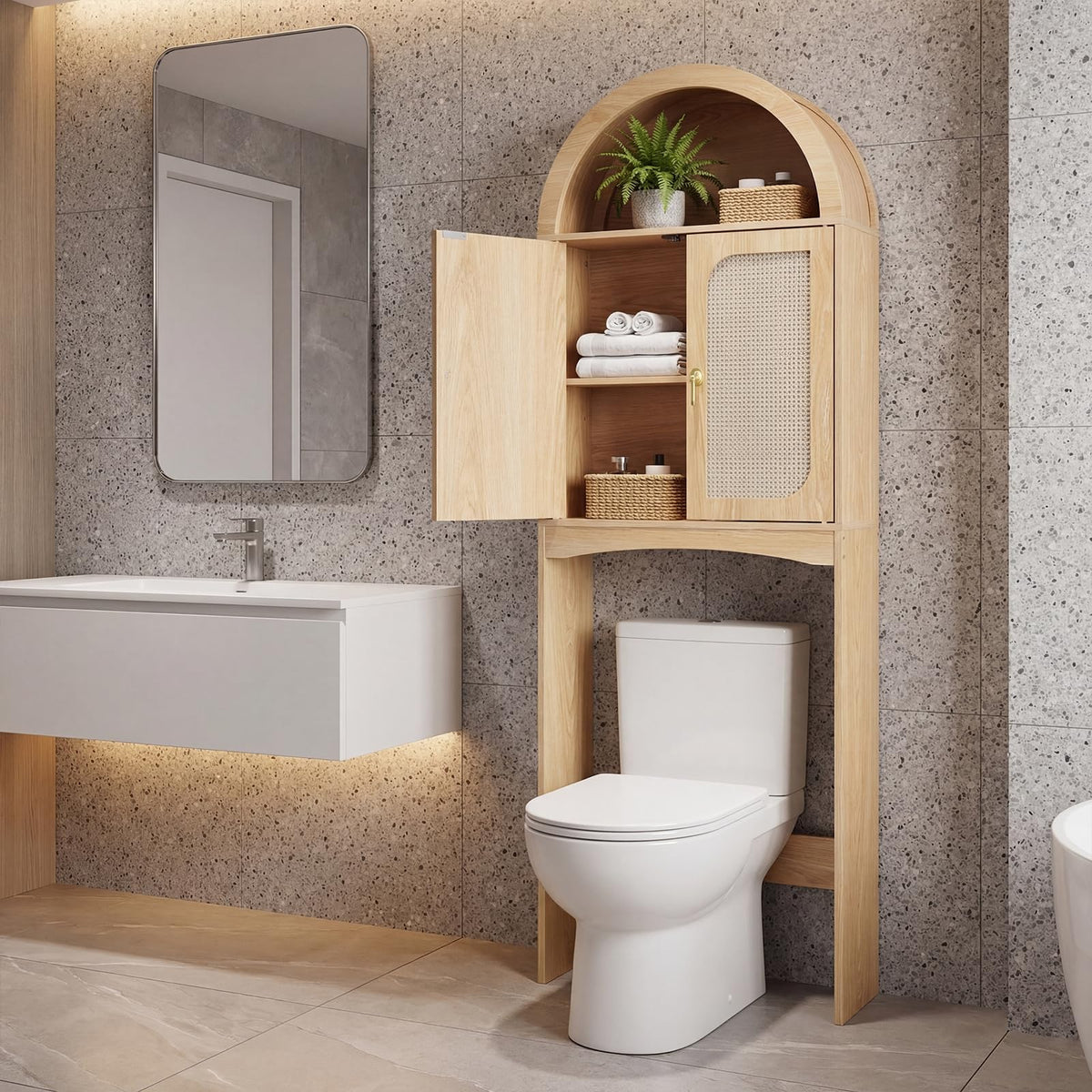 Arched Rattan Over the Toilet Storage Cabinet with Doors A861208