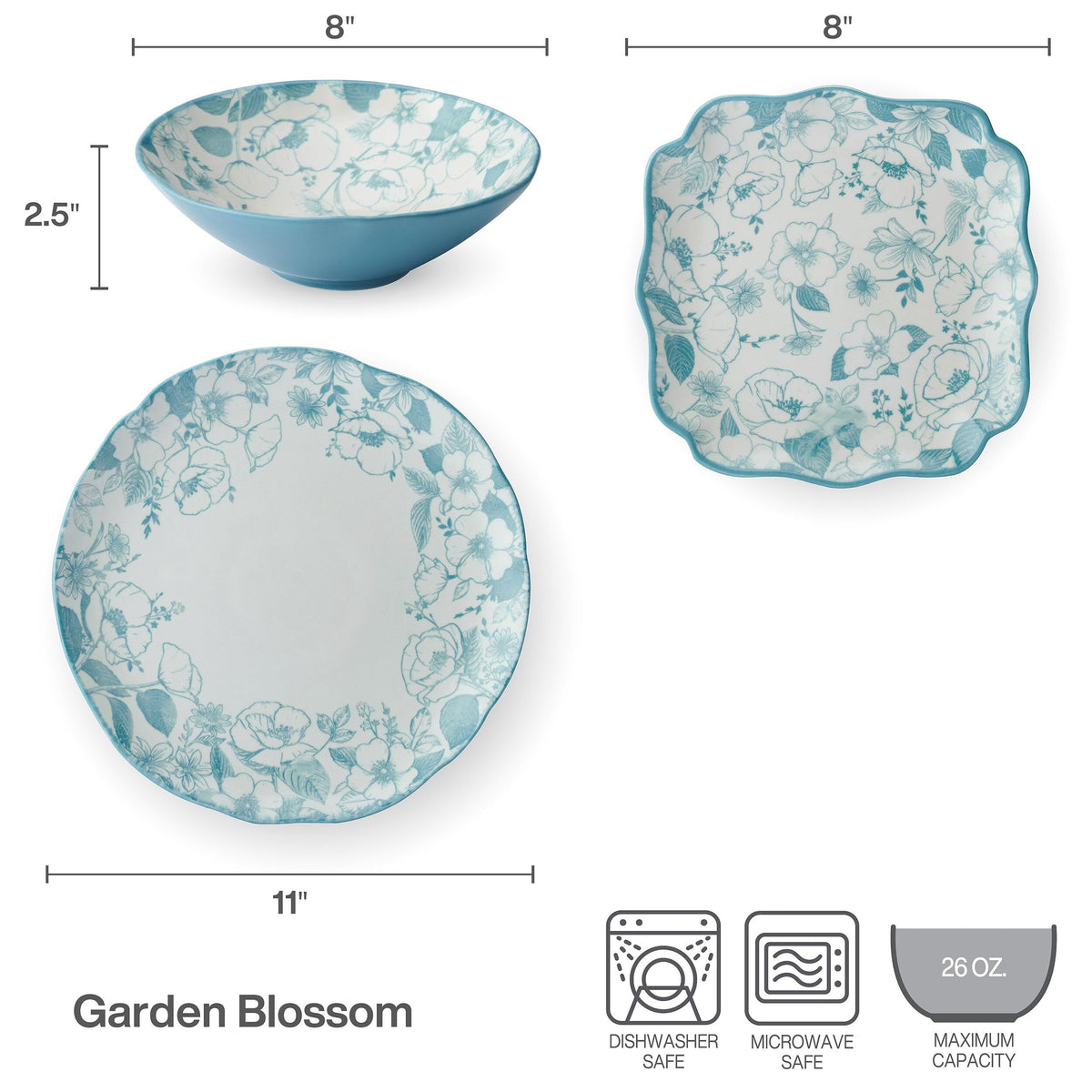 12 Piece Blue Floral Dinnerware Set B2047