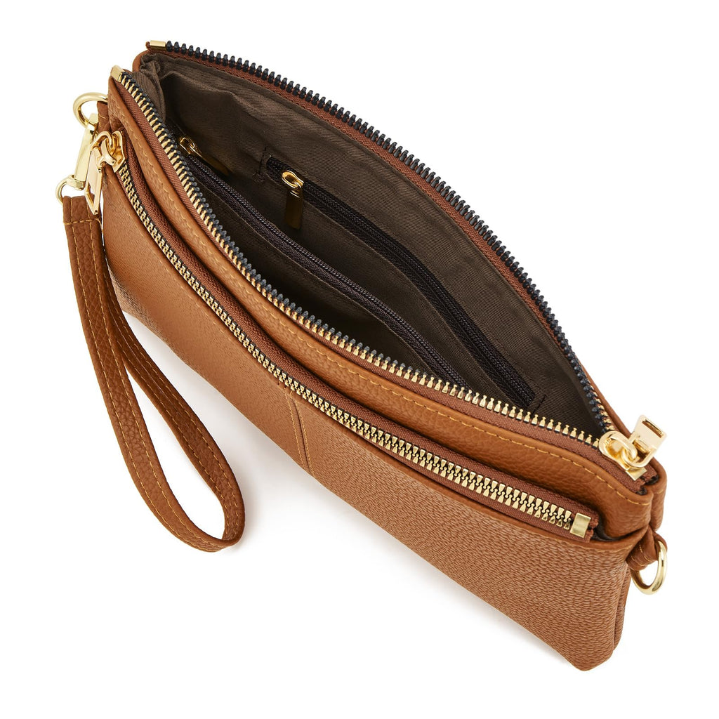 Small Triple Zip Crossbody Bag Vegan Leather Wristlet Clutch F98548