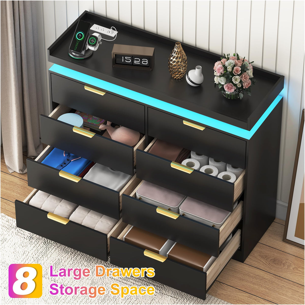 Black 8 Drawer Wood Dresser P796