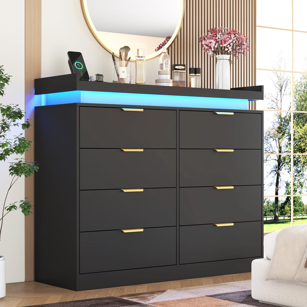 Black 8 Drawer Wood Dresser P796