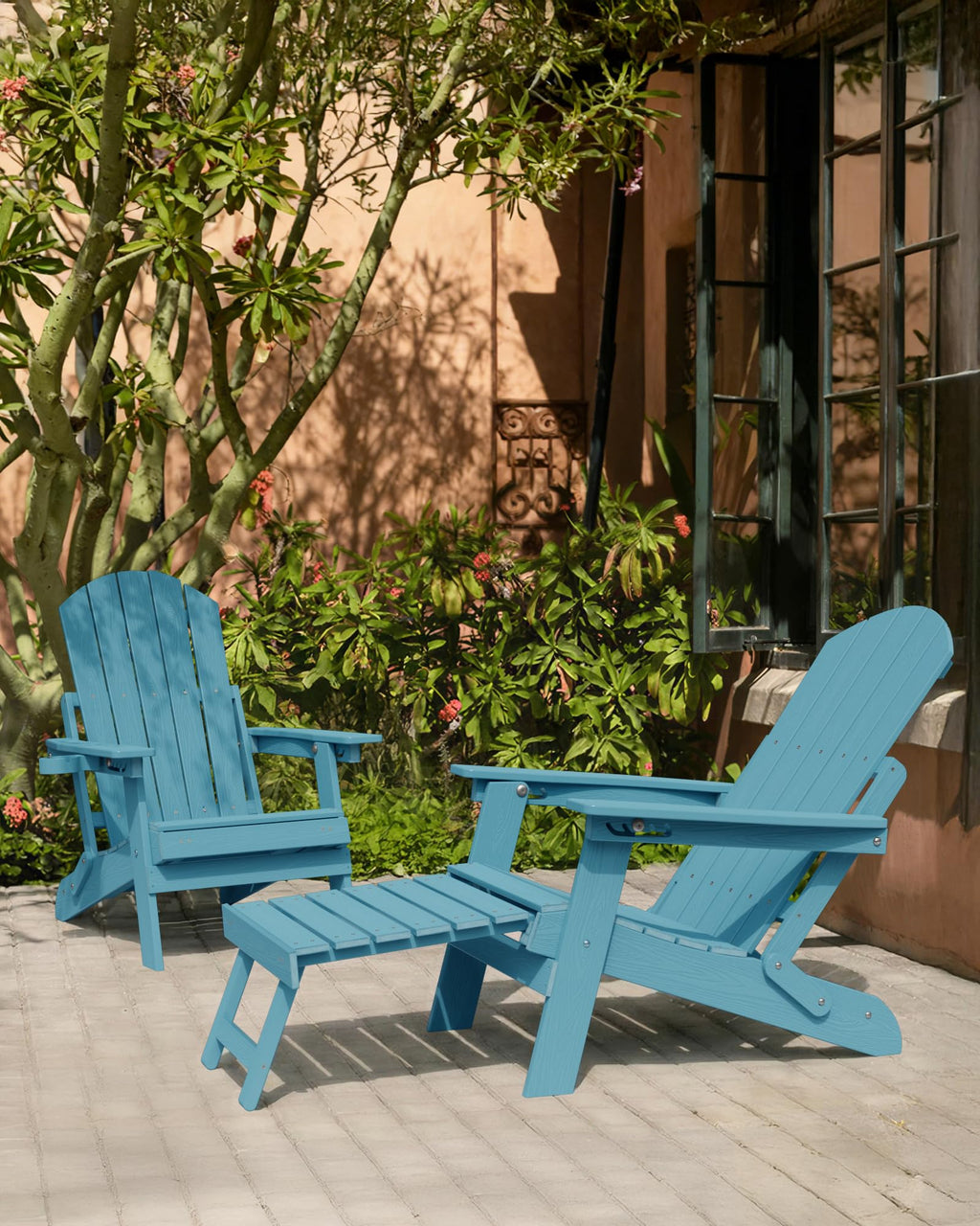 Blue Set of 2 Adirondack Chair with Footrest S457