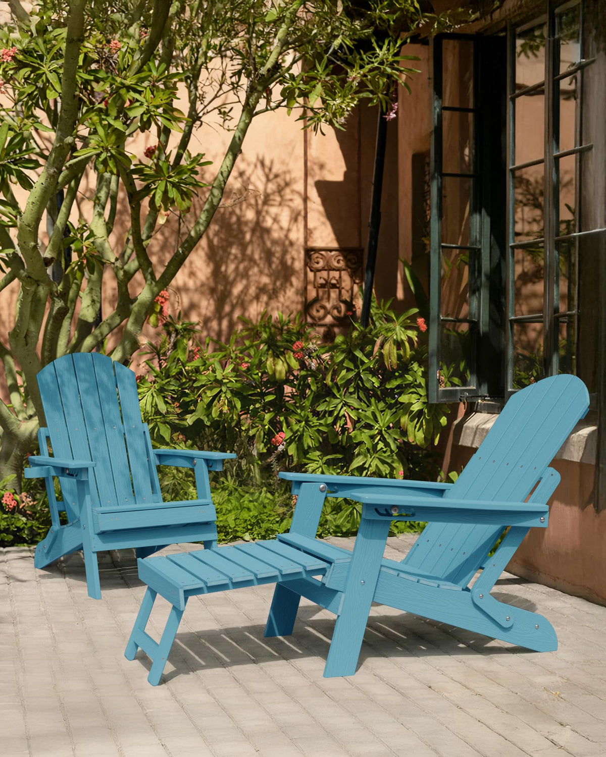 Blue Set of 2 Adirondack Chair with Footrest S457