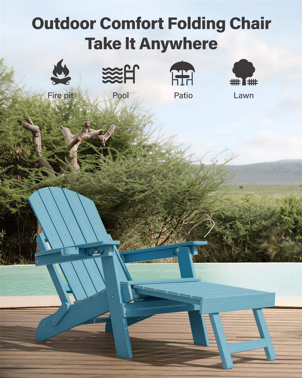 Blue Set of 2 Adirondack Chair with Footrest S457
