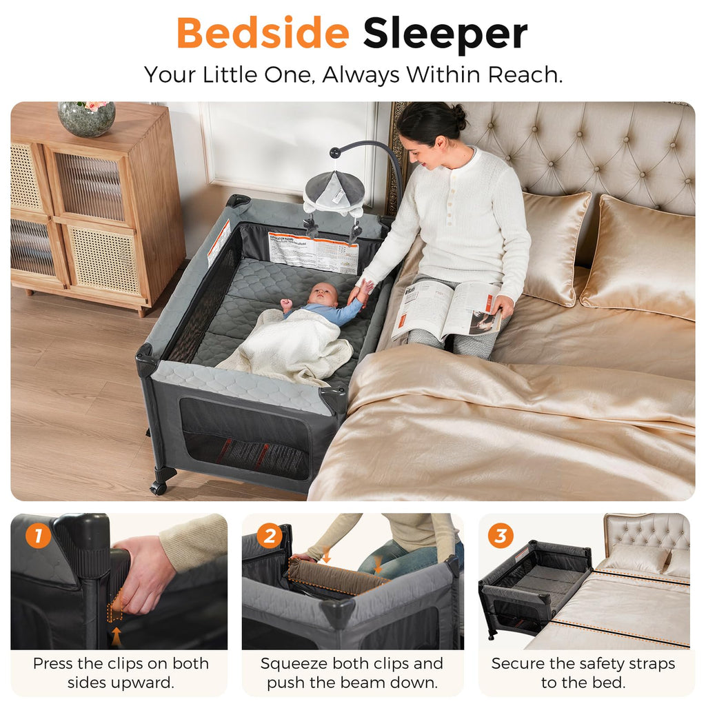 7 in 1 Pack and Play with Bassinet and Changing Station, Portable Electric Baby Swing B6838