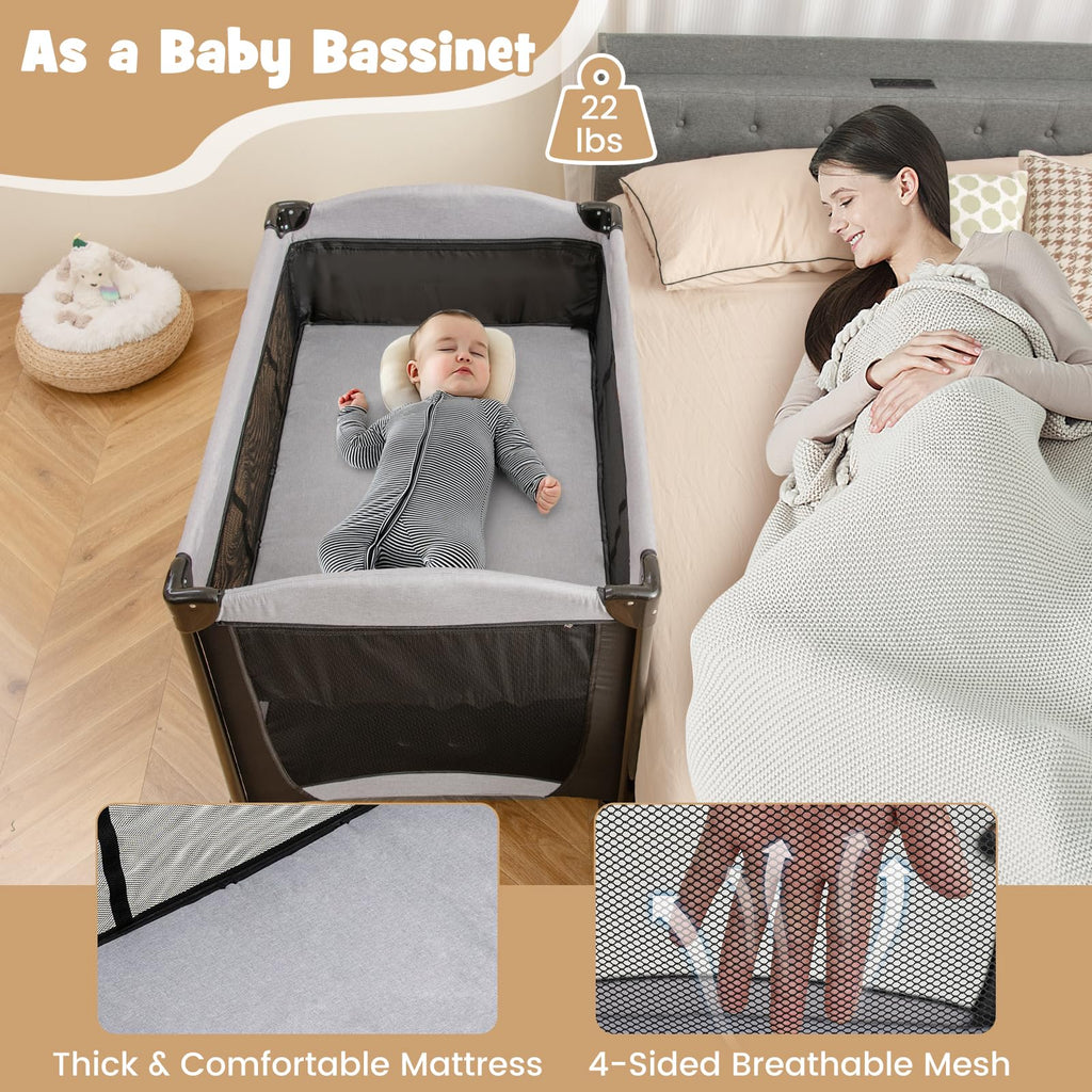 4 in 1 Pack and Play Portable Baby Playard with Changing Table Bassinet Mattress Carry Bag C86514