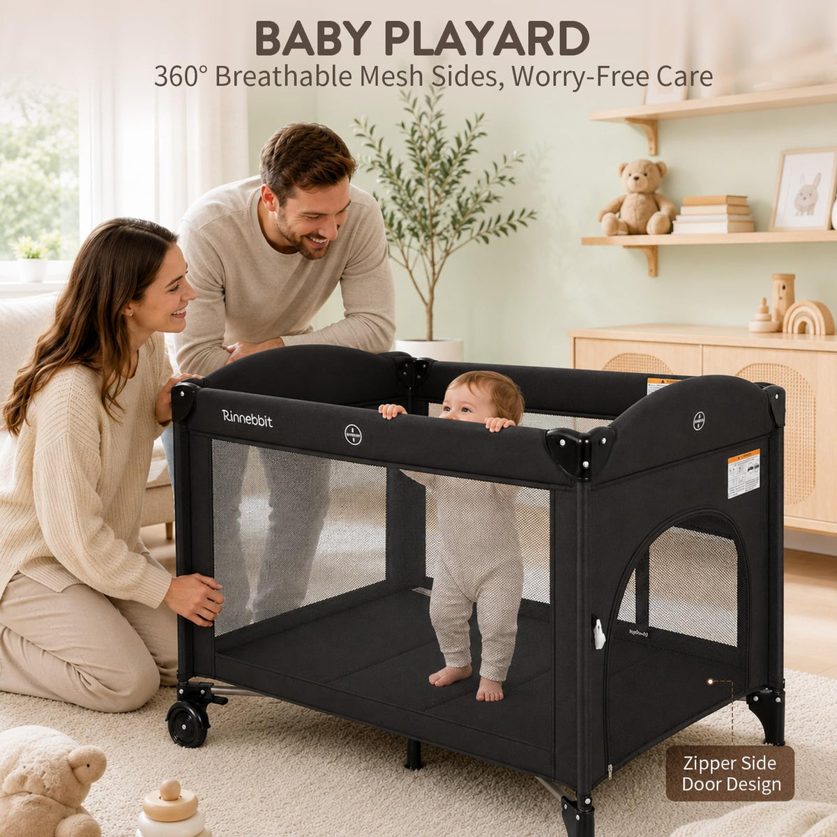4-in-1 Pack and Play, Baby Bassinet Bedside Sleeper, Black H67420