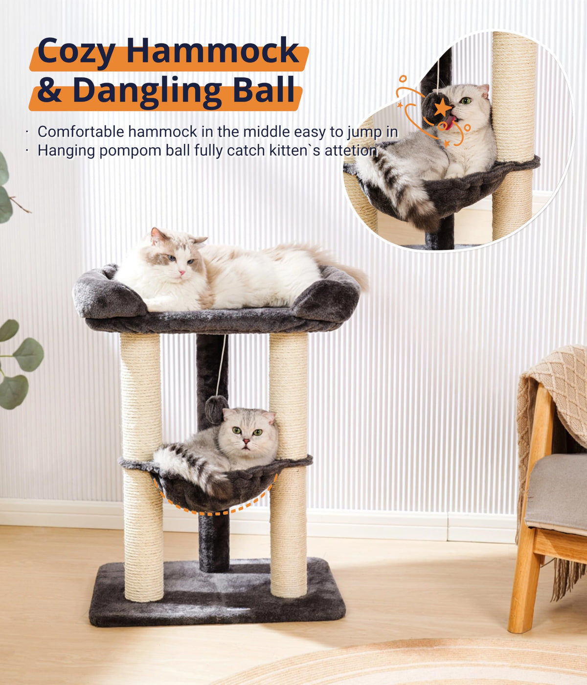 28" Cat Tree with Hammock and Removable Cover P828