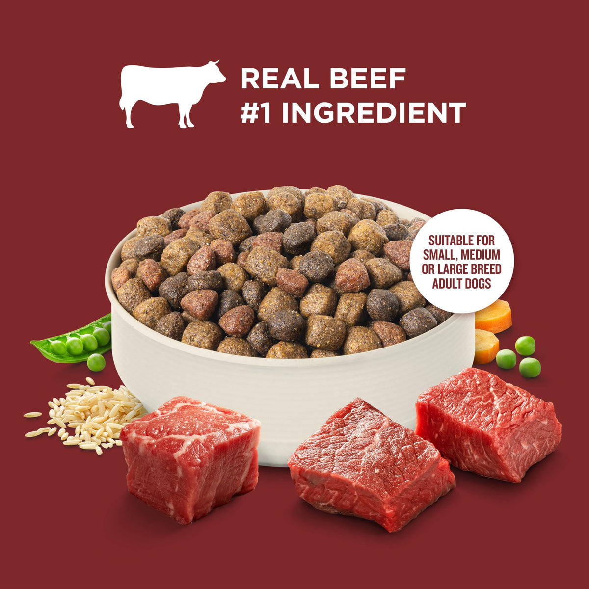 Dry Dog Food, Beef, Pea & Brown Rice, 40 lb. Bag F7190
