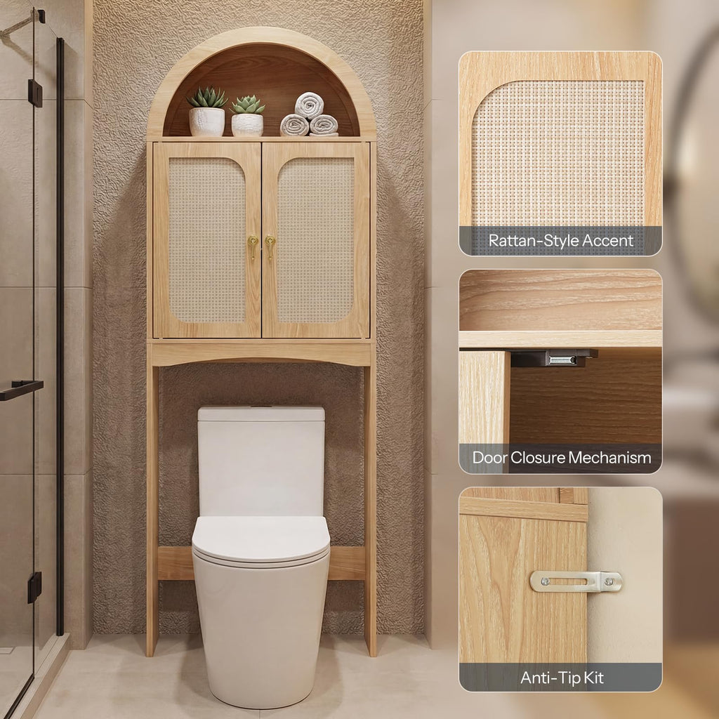 Arched Rattan Over the Toilet Storage Cabinet with Doors A861208