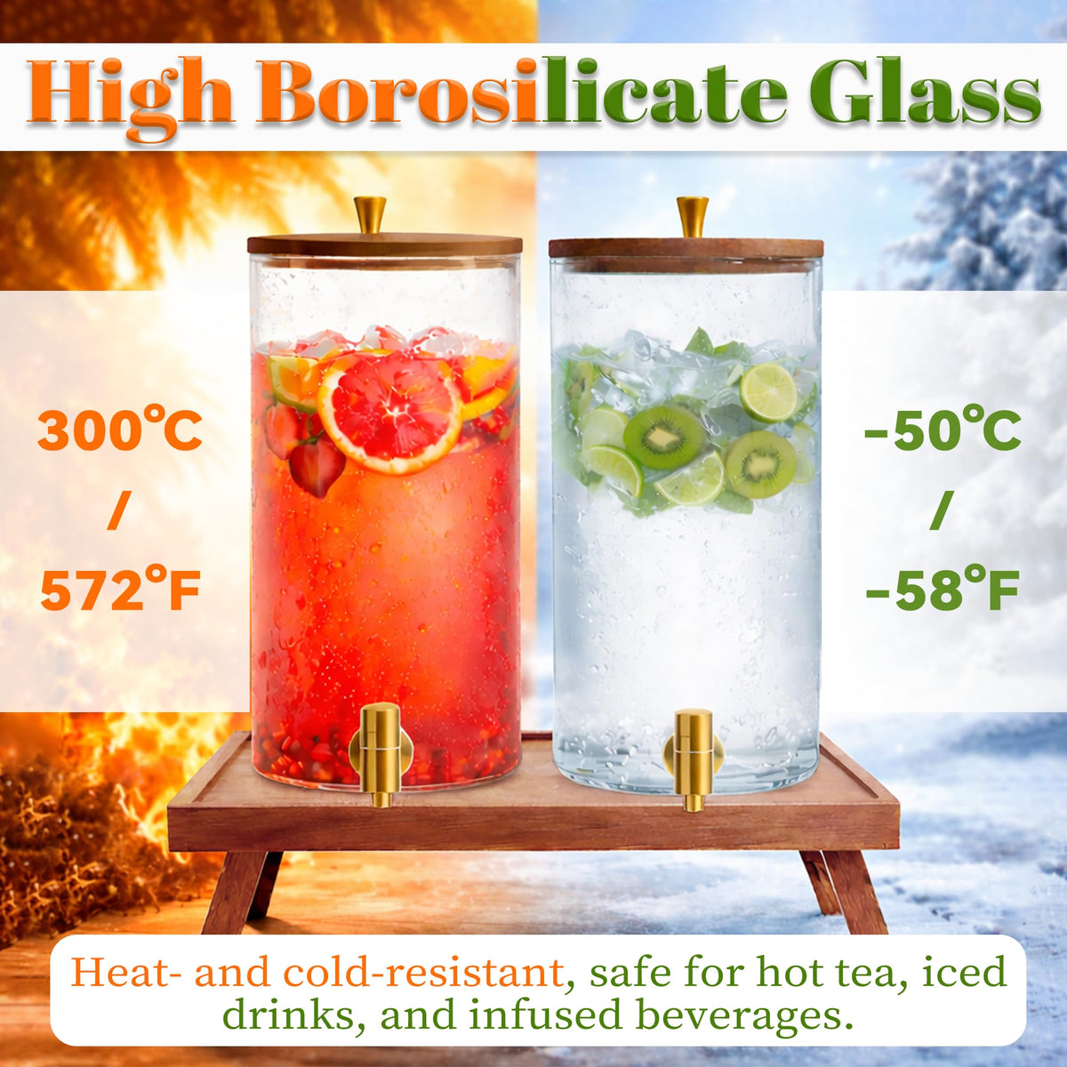 2PCS 1.5 Gallons Glass Drink Dispenser with Spout A9191