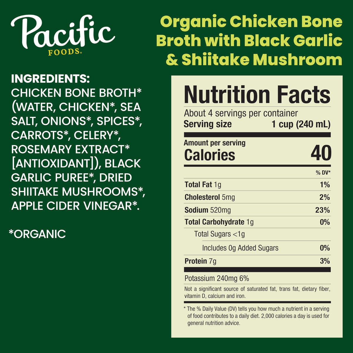 Organic Chicken Bone Broth with Black Garlic & Shiitake Mushroom 32 Ounce V6640