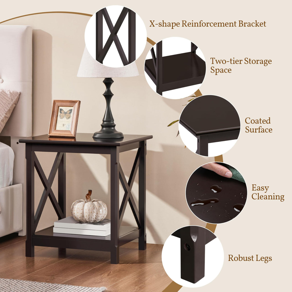 Espresso 20 x 18 Inch End Table Set of 2 N998