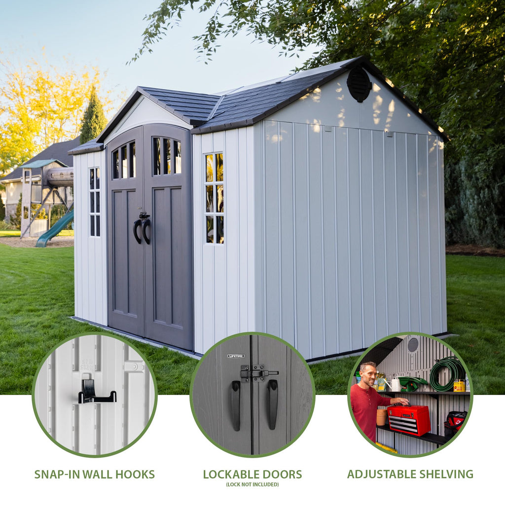 10x8 Ft Gray Resin Outdoor Storage Shed with Double Doors C8727