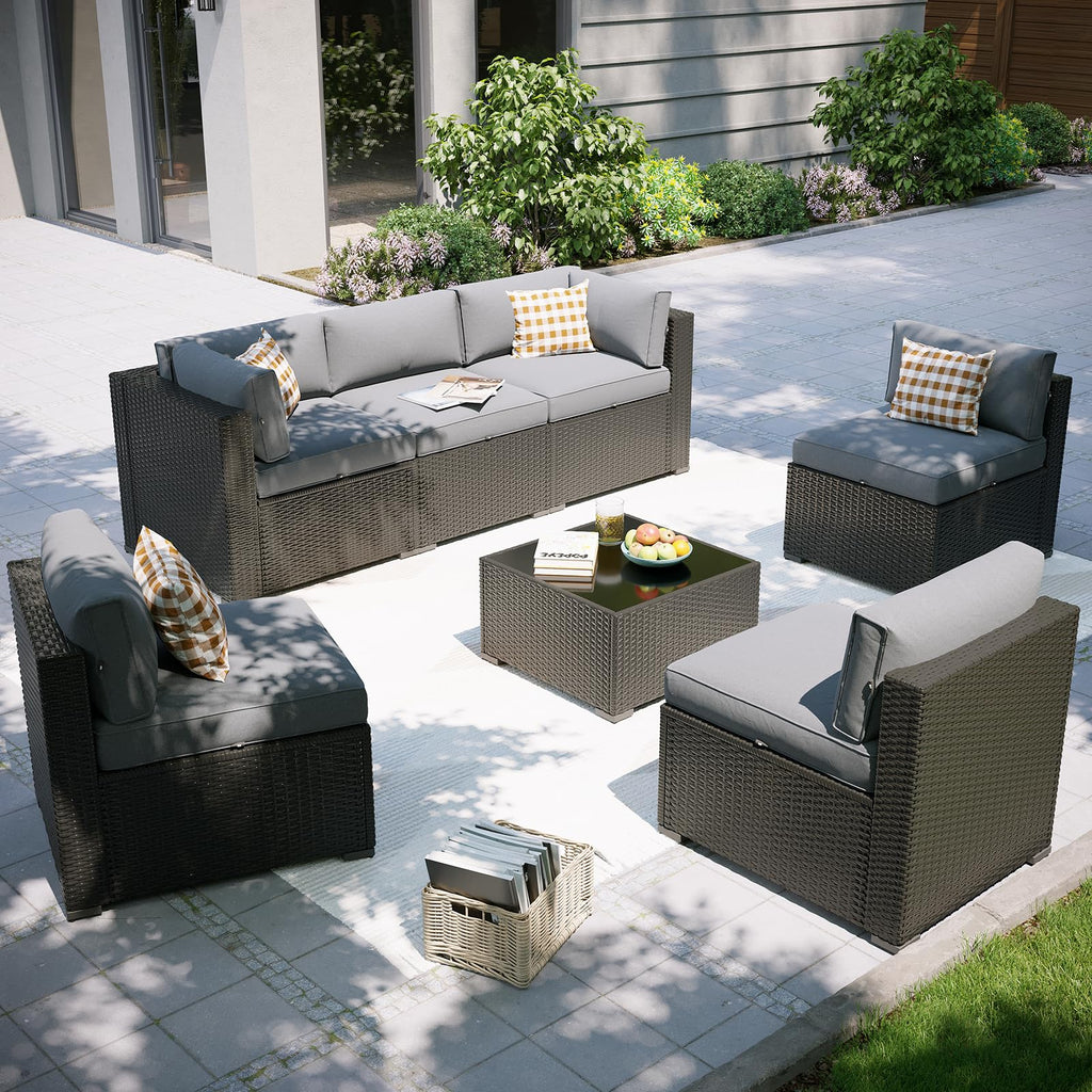 7 Piece Wicker Rattan Outdoor Sectional Sofa Set D8387