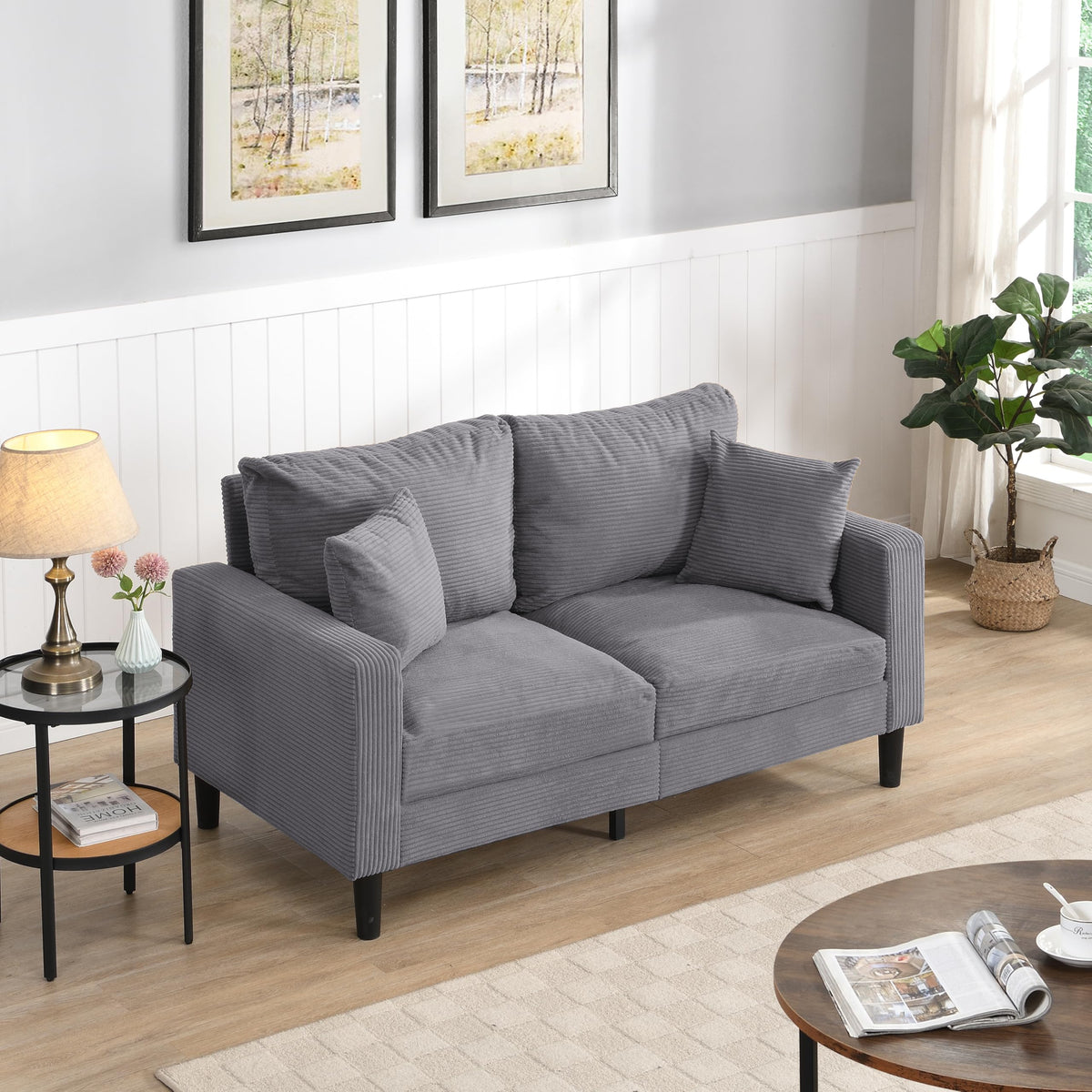 Light Gray Convertible Sleeper Loveseat Sofa N59051