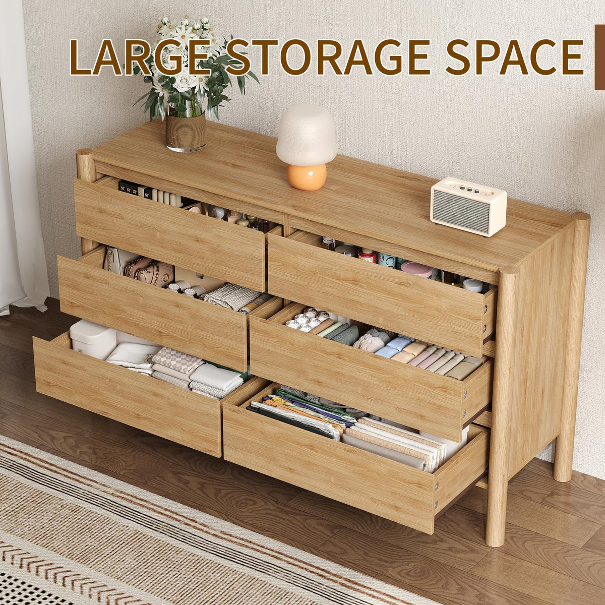 Oak 6 Drawer Dresser with Solid Wood Legs Z783