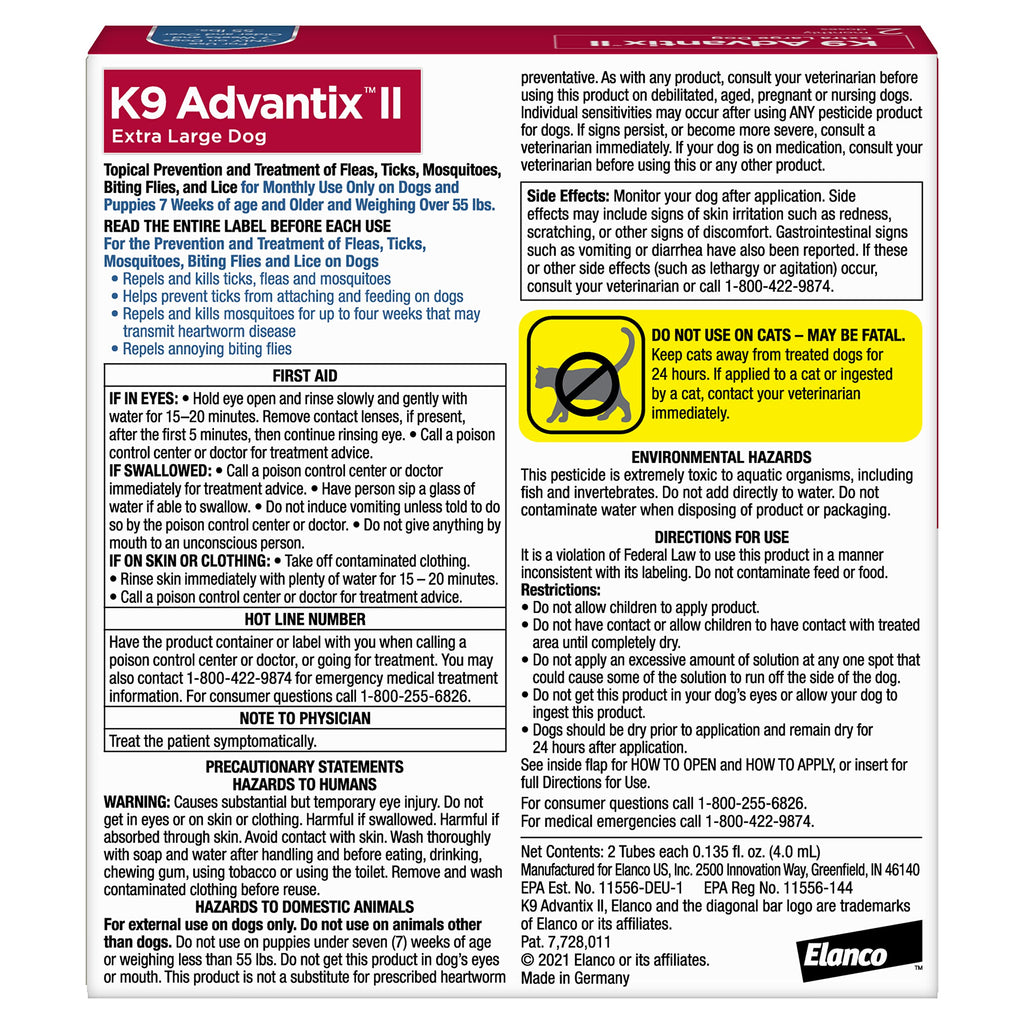 Flea, Tick & Mosquito Treatment & Prevention for Dogs Over 55 lbs U4775