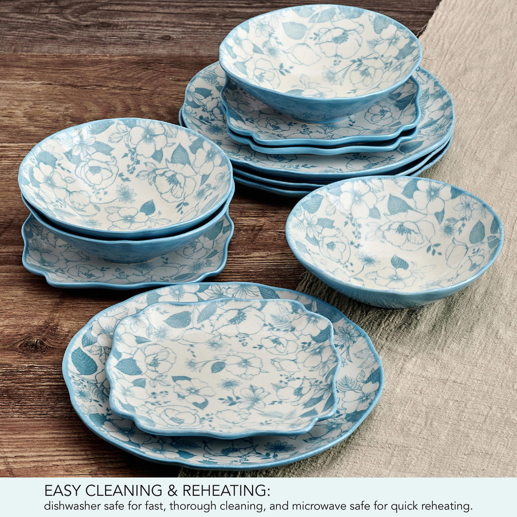 12 Piece Blue Floral Dinnerware Set B2047