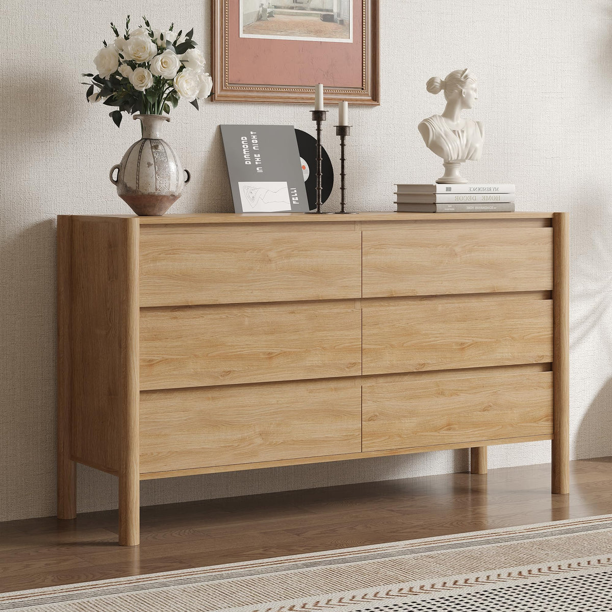Oak 6 Drawer Dresser with Solid Wood Legs Z783