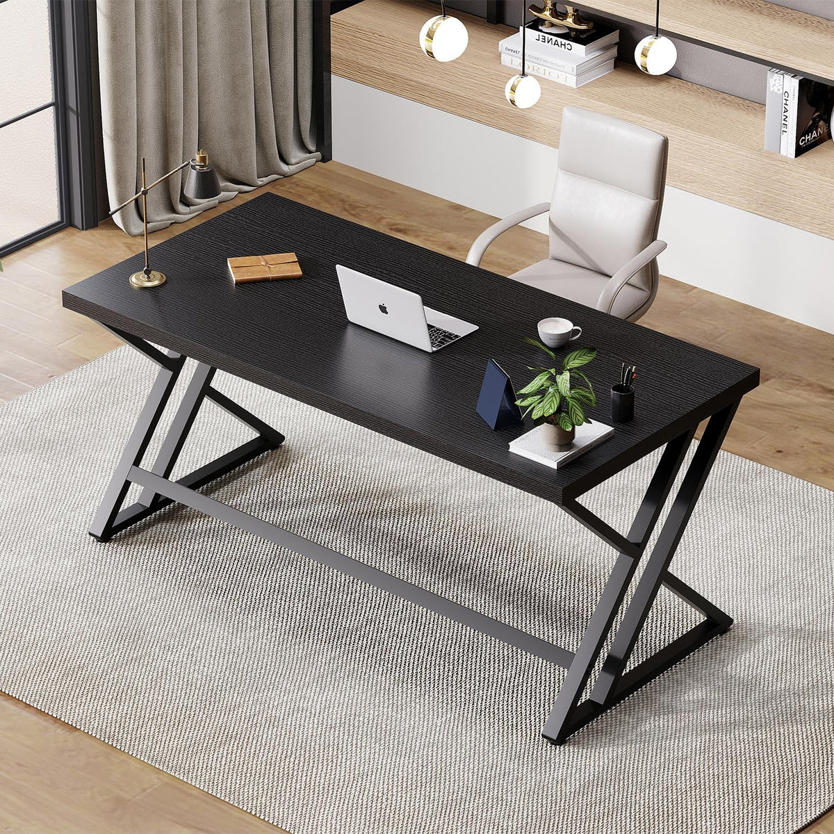 Black 47 Inch Metal and Wood Computer Desk H78100