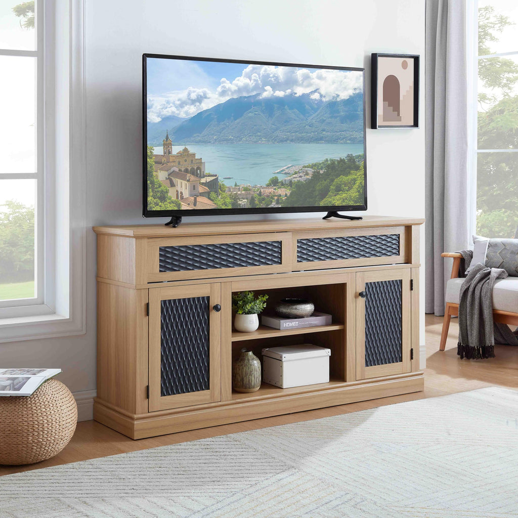 58 Inch Light Oak TV Stand with Sliding Doors P6247