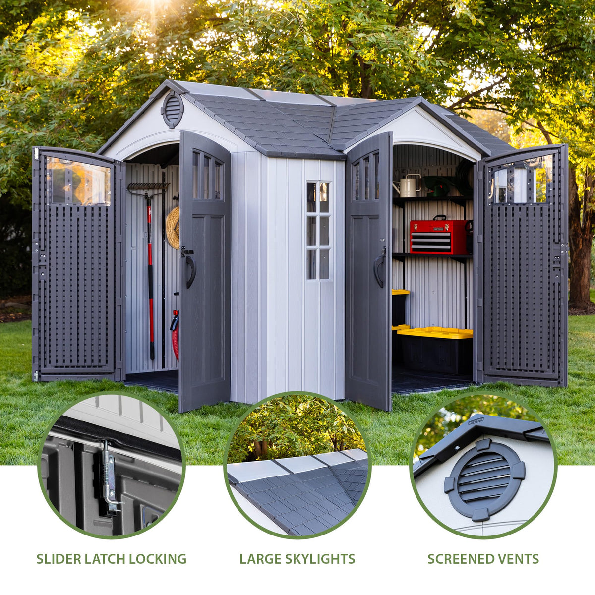 10x8 Ft Gray Resin Outdoor Storage Shed with Double Doors C8727